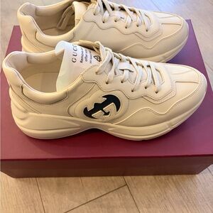 Gucci Rhyton Cream Leather Sneakers
